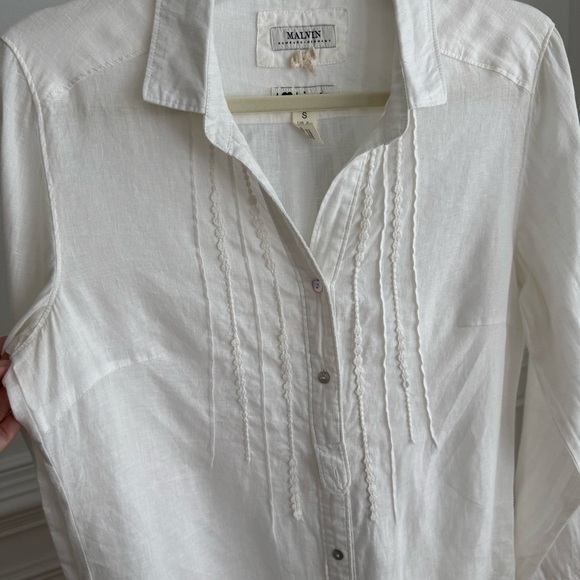 100% Linen Malvin Hamburg Germany White Linen Button Down Blouse Size S - Picture 7 of 7